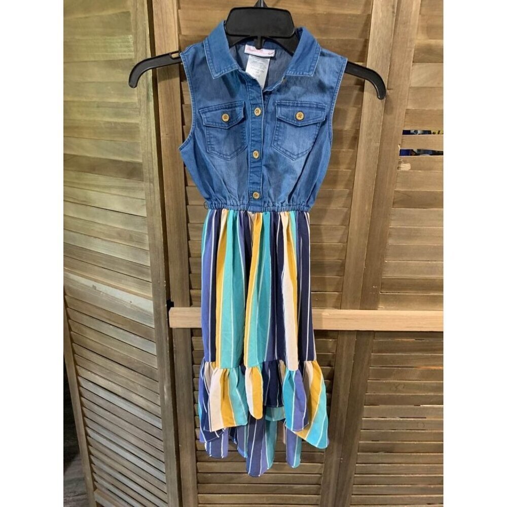VTG Bonnie Jean Denim Dress Boho Rustic Y2K Western High Low Rodeo Girls Size 8